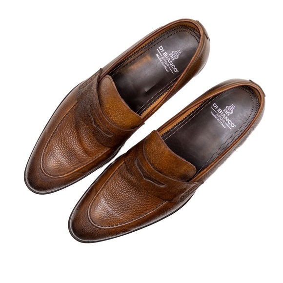 Di Bianco SPQR Men's Brera' Brown Pebble Grained Leather Loafers – Size US 12 - Picture 7 of 13